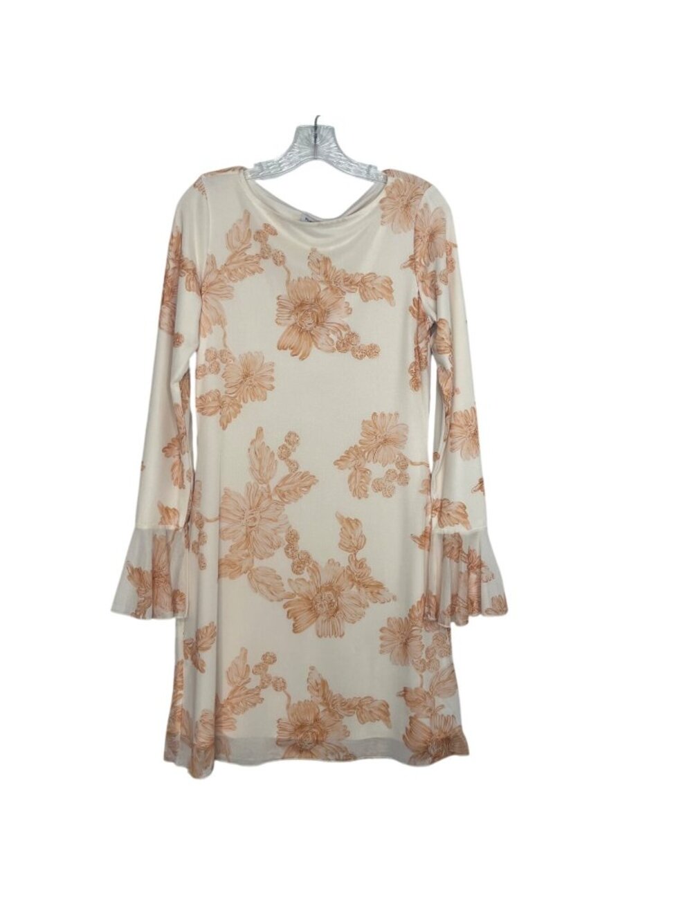 PrettyGarden Floral Bell Sleeve Dress Medium Beige Orange New